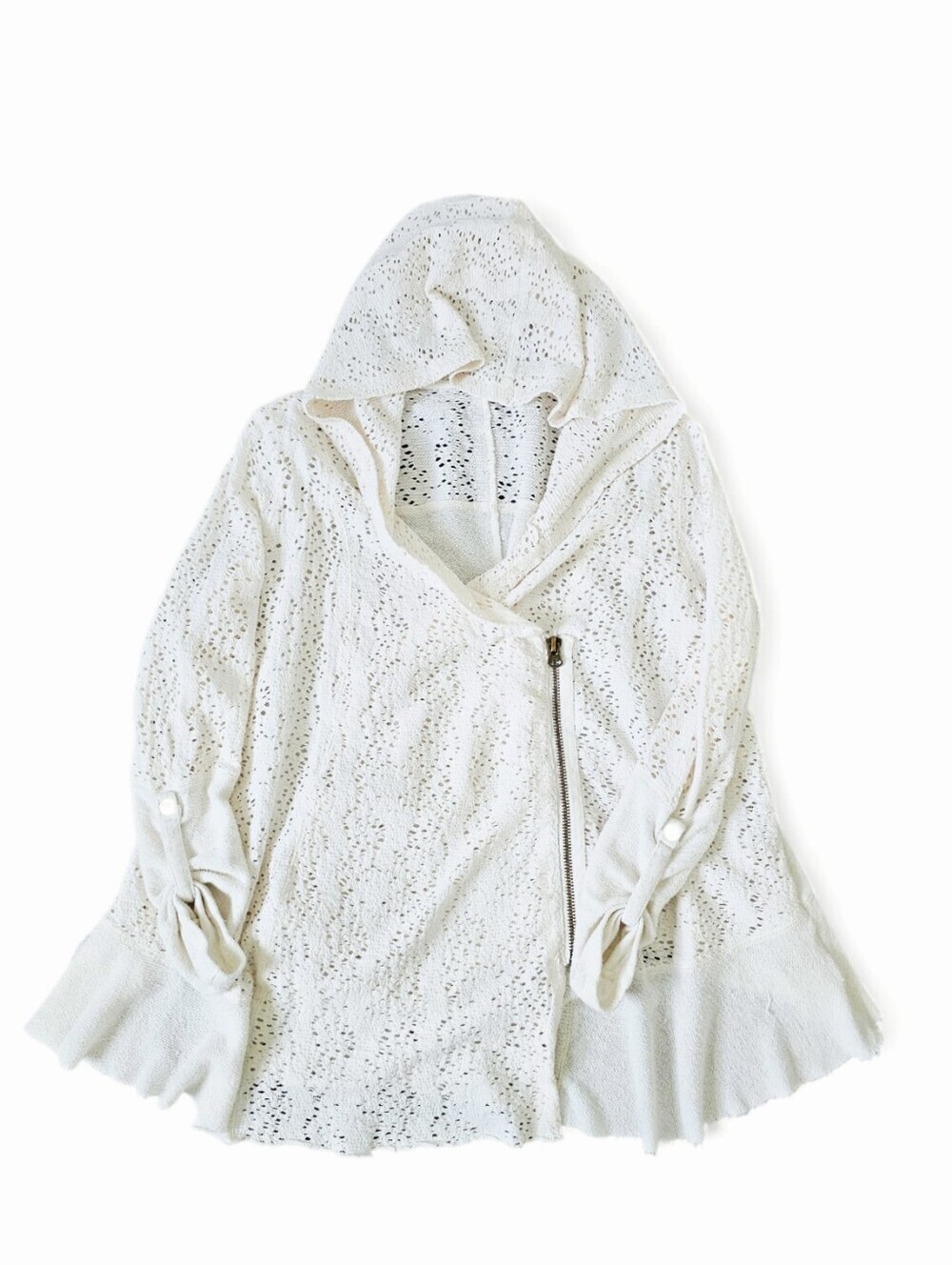 Free People Doily Hooded Cardigan Ivory Open Knit Boho Jacket, Size S - Picture 3 of 11